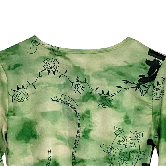 SHEIN Graphic Print Long Sleeve Mesh Tee Green Size Medium - Picture 6 of 9